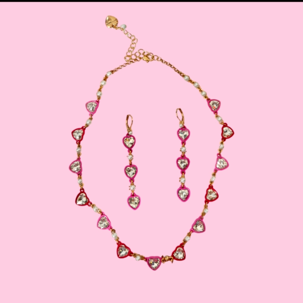Betsey Johnson pink Heart necklace and earrings set